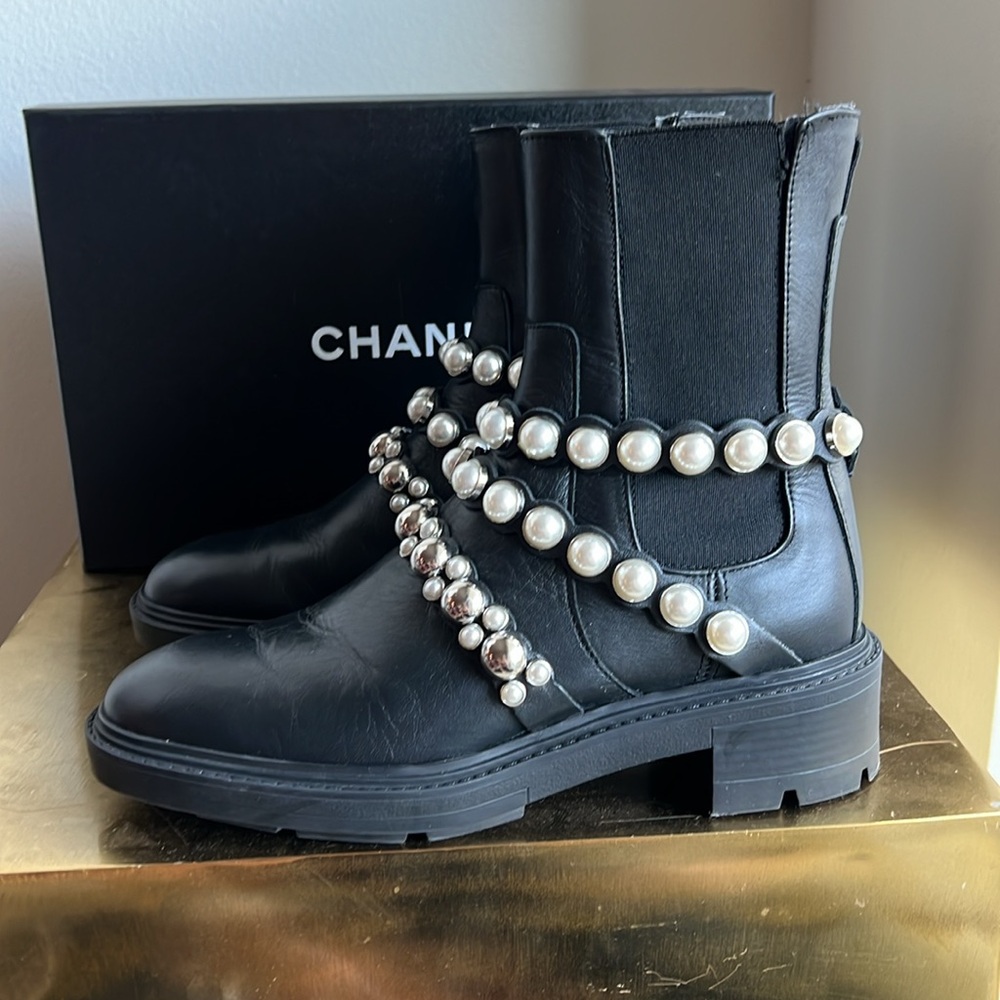Zara Black Pearl Studded Moto Boots - Picture 5 of 14